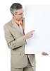 Businessman showing something on a blank poster