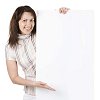 Woman shoing a big white paper
