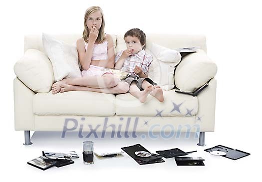 Isolated children on the couch Isolated children on the couch
