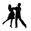Silhouette of dancing couple in white space (clipping path included)
