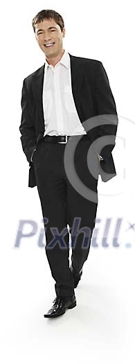 Businessman walking on white space (clipping path included) Businessman walking on white space (clipping path included)