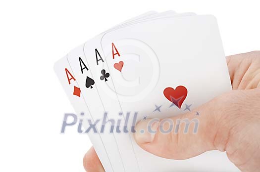 Hand holding four aces (clipping path included) Hand holding four aces (clipping path included)