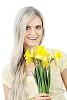 Beautiful girl holding a bouquet of narcissi