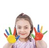 Young girl showing her coloured hands