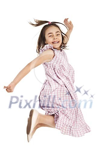 Young girl jumping on white (clipping path included) Young girl jumping on white (clipping path included)