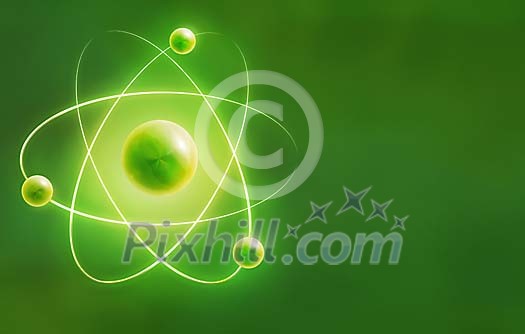 Illustration of a green atom on a green background Illustration of a green atom on a green background