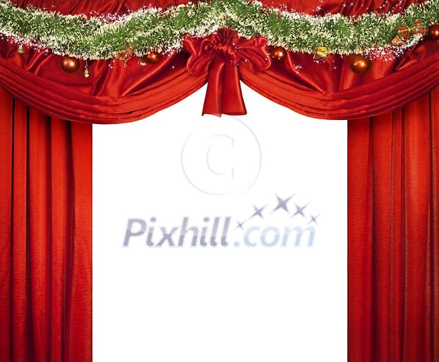 Red curtain with christmas decoration and clipping path Red curtain with christmas decoration and clipping path