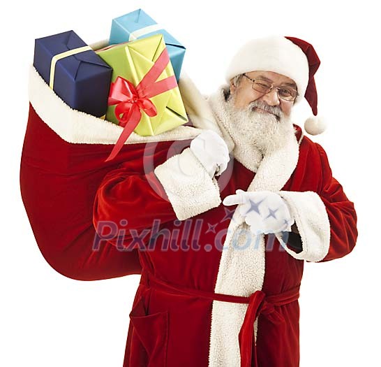 Clipped Santa Claus carrying gift bag Clipped Santa Claus carrying gift bag