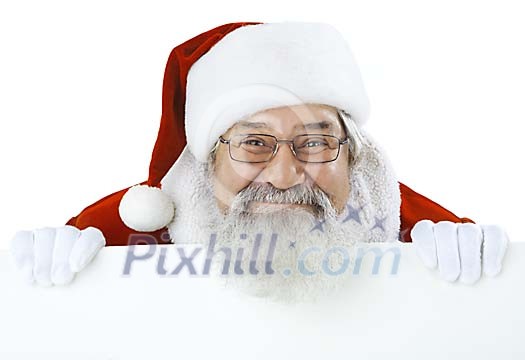 Clipped santa holding a blank sign Clipped santa holding a blank sign