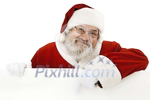 Clipped santa behind an empty white sign