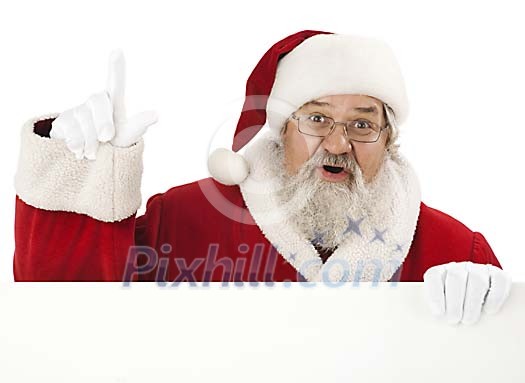 Clipped Santa with white sign pointing upwards Clipped Santa with white sign pointing upwards