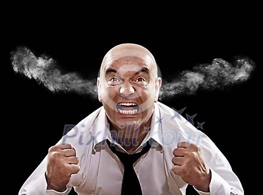 Man so angry that steam is coming out of his ears Man so angry that steam is coming out of his ears