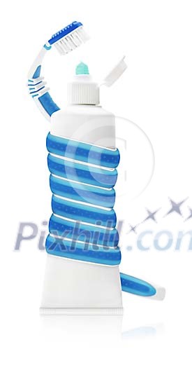 Toothbrush attacing toothpaste Toothbrush attacing toothpaste