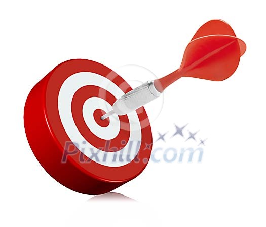 Red dart straight in the bulls eye Red dart straight in the bulls eye