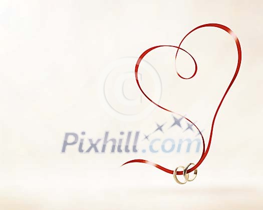 Conceptual image with heartshape and wedding rings Conceptual image with heartshape and wedding rings