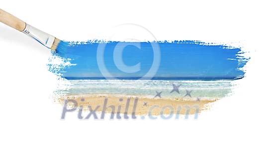 Artist´s brush painting colors on white Artist´s brush painting colors on white