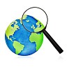 Magnifying glass over globe focusing to Europe