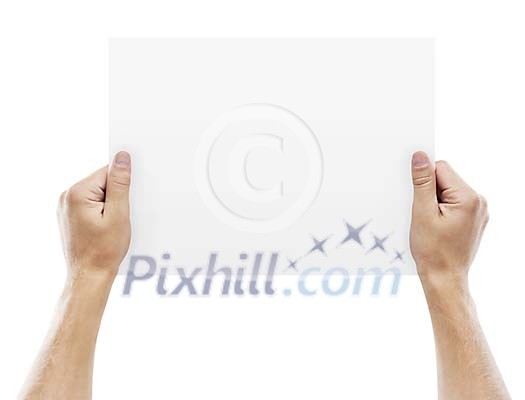 Hands holding an empty white sign Hands holding an empty white sign