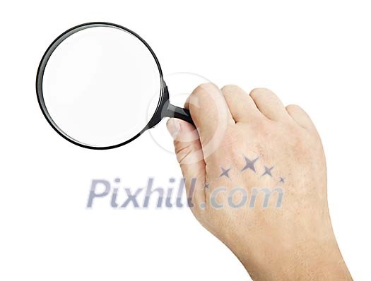 Clipped hand with magnifying glass Clipped hand with magnifying glass
