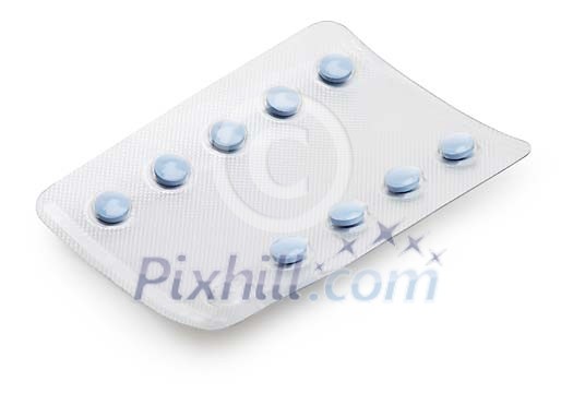 Clipped blue pills in package Clipped blue pills in package