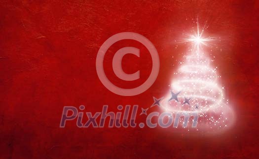 Glittering christmas tree on a red background