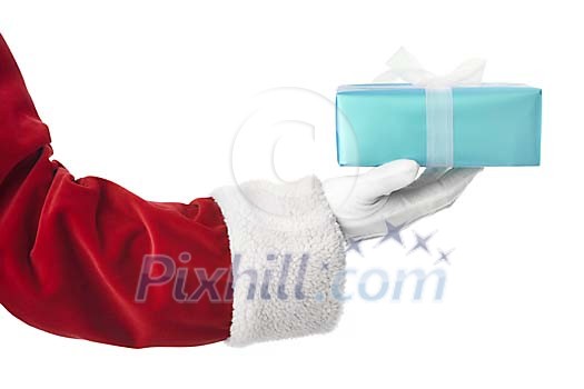 Clipped Santa hand giving a present Clipped Santa hand giving a present