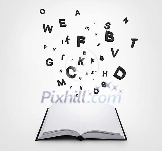 Letters flying off the book sheets Letters flying off the book sheets