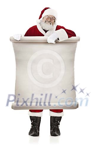 Santa holding a huge, empty wish list Santa holding a huge, empty wish list