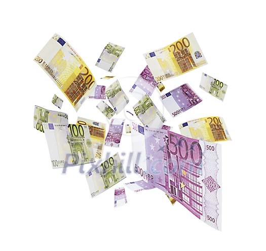 Flying euros on a white background Flying euros on a white background