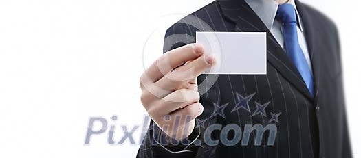 Man holding empty business card Man holding empty business card
