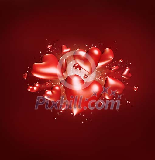 Red hearts flying towards camera Red hearts flying towards camera