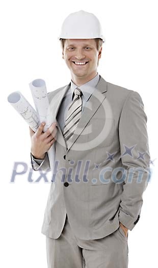 Clipped man with blueprints Clipped man with blueprints
