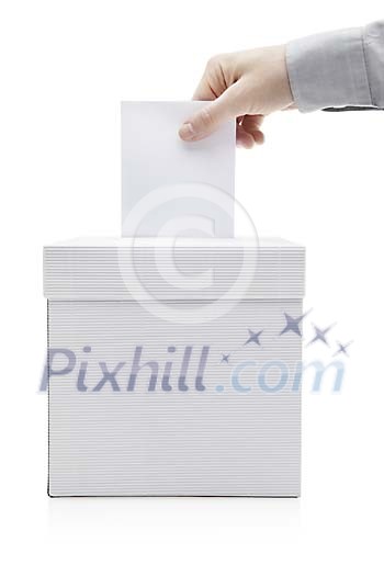 Clipped hand putting paper in the box Clipped hand putting paper in the box