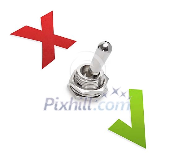 Tumbler switch with correct and false signs Tumbler switch with correct and false signs