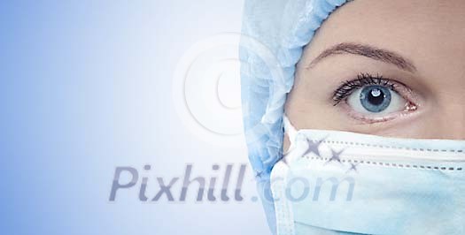 Nurses face with mouth cover and surgery hat Nurses face with mouth cover and surgery hat