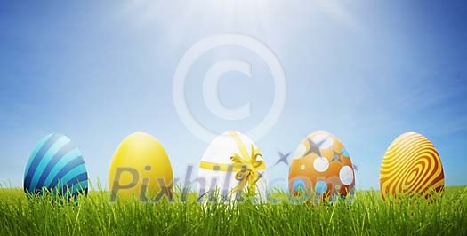 Painted easter eggs on a grass Painted easter eggs on a grass