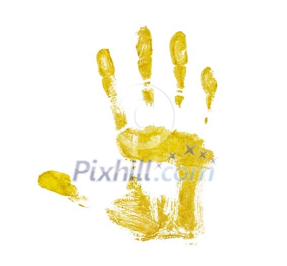 Yellow handprint on a white background Yellow handprint on a white background