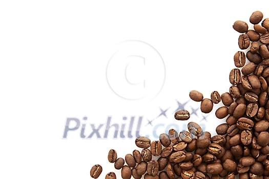 Brown coffee beans in the corner