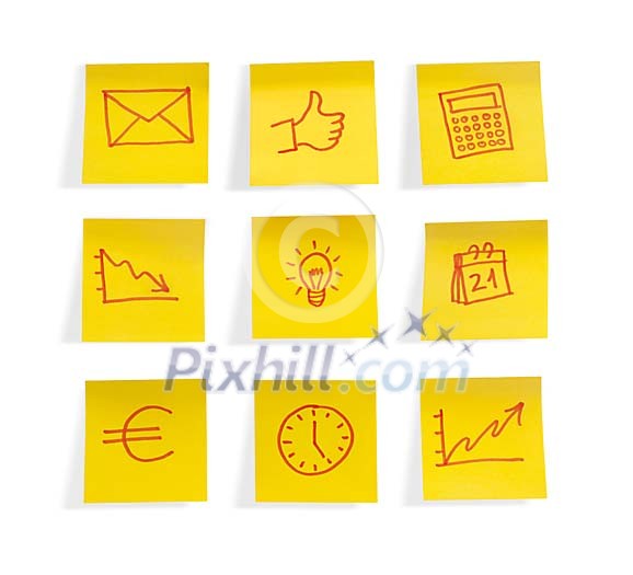 Yellow notes with drawings Yellow notes with drawings