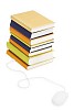 Clipped pile of books with a computer mouse