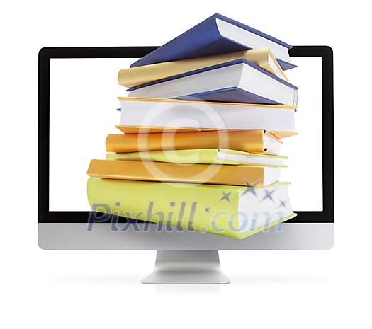 Clipped screen with books coming out of it Clipped screen with books coming out of it