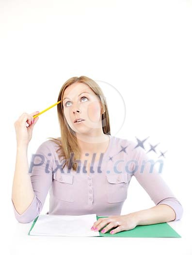 Woman sitting and thinking Woman sitting and thinking