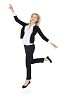 Clipped businesswoman jumping in the air