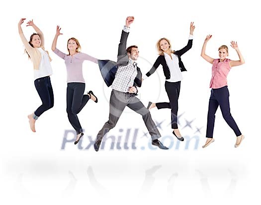 Clipped man and women jumping Clipped man and women jumping