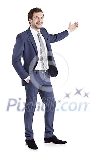 Clipped businessman presenting something