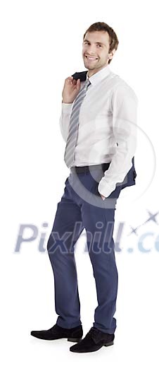 Man smiling relaxed to camera, hand made clipping path included Man smiling relaxed to camera, hand made clipping path included