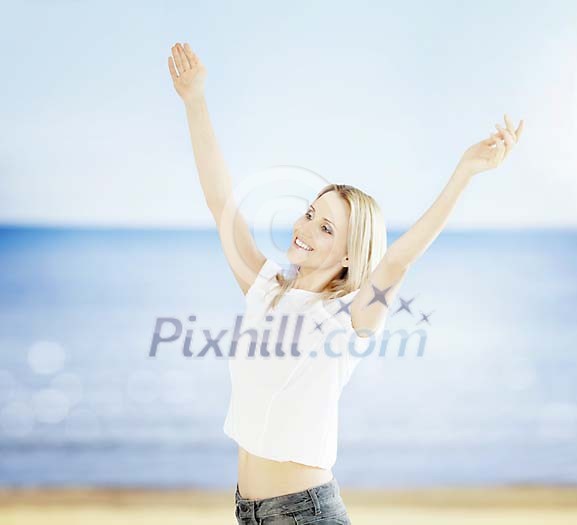 Woman feeling free at the beach Woman feeling free at the beach