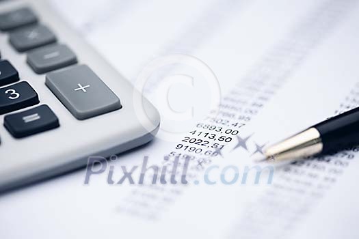 Calculation, pen and calculator conceptual Calculation, pen and calculator conceptual