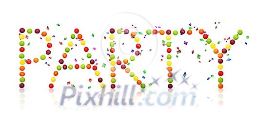 Party sign made of candy Party sign made of candy