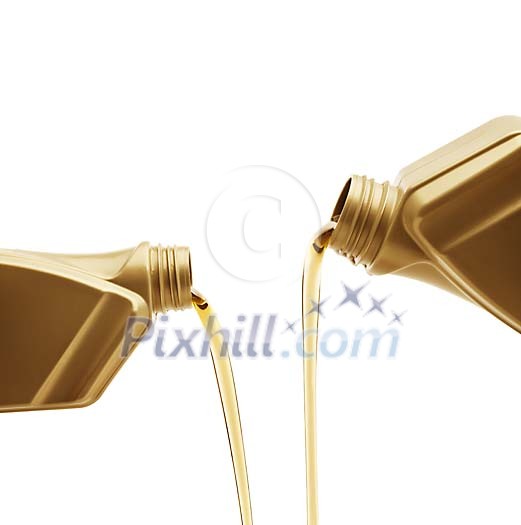 Isolated oil bottles pouring oil Isolated oil bottles pouring oil